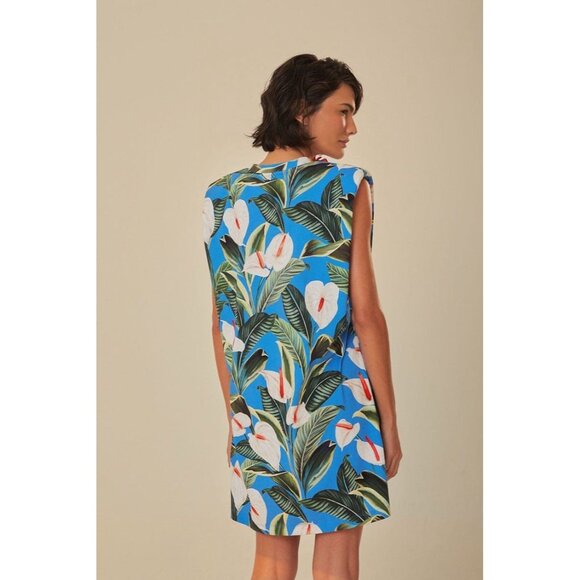 NWT FARM Rio Blue Anthurium Garden Organic Cotton Mini T-shirt Dress Medium - Picture 3 of 15